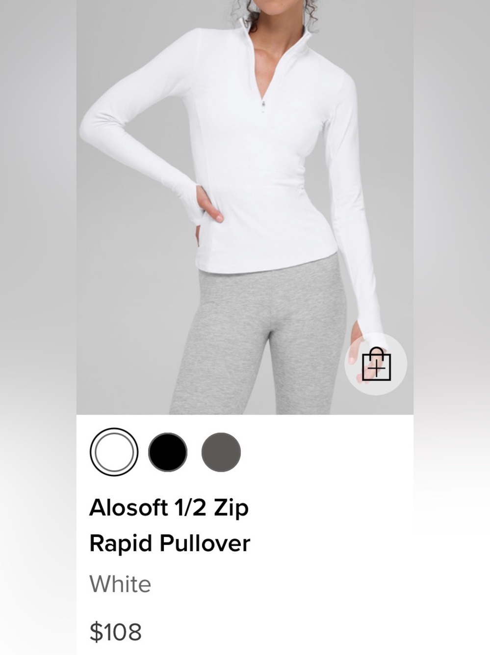 NWT* Alo Yoga Alosoft 1/2 Zip Rapid Pullover White XS